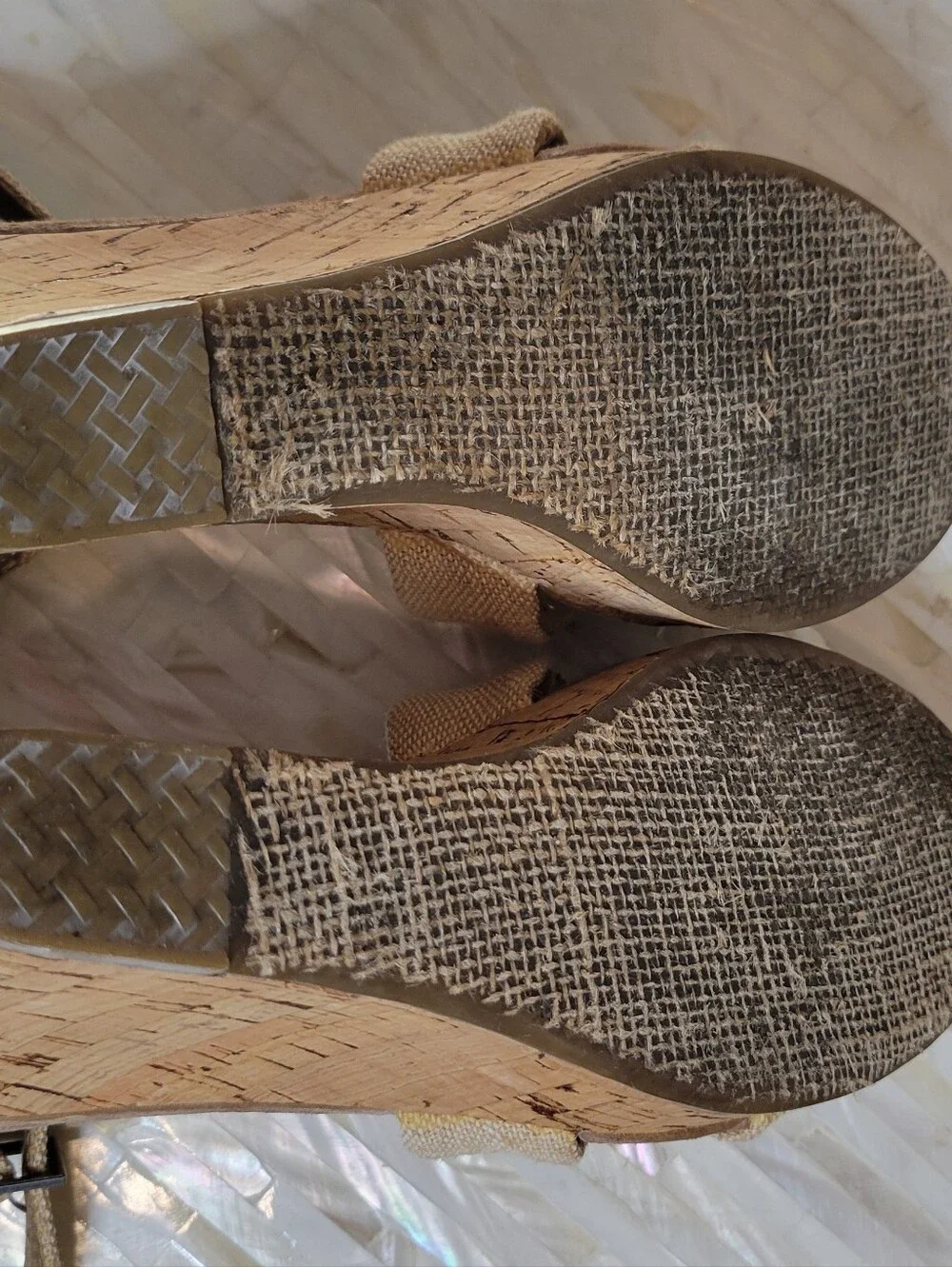 Toms Natural Canvas Crisscross Wedge Sandals Size 7W
